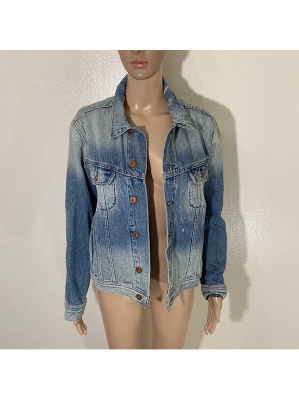 Womens NSF Light Wash Distressed Denim Burron Jacket USA Size Medium M